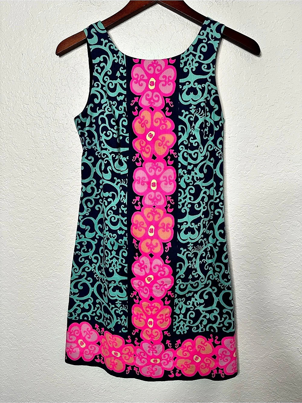 Lilly Pulitzer Delia Shift Dress Mini Dress Blue & Pink Sz 2 Fountain Hopping
